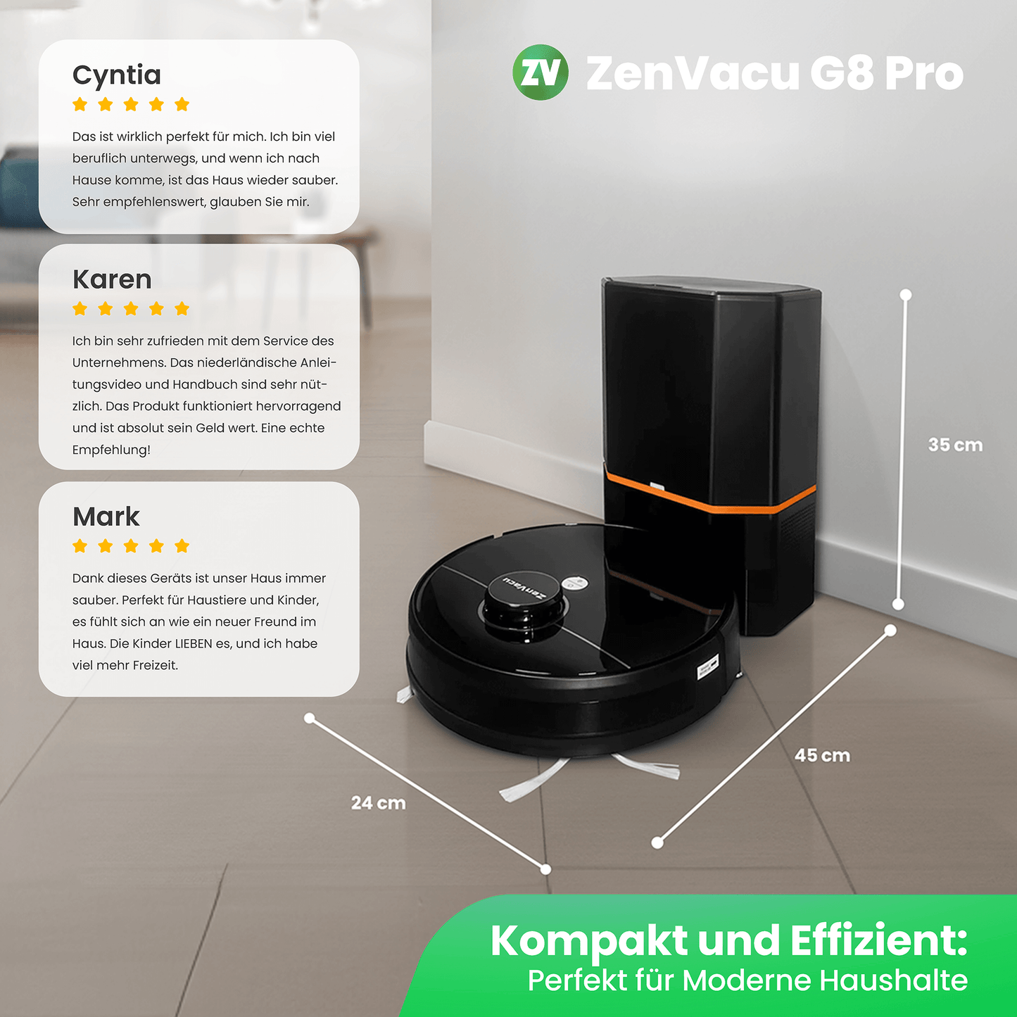 5-Sterne-Bewertungen für den ZenVacu G8 Pro: Perfekt für jeden Haushalt.