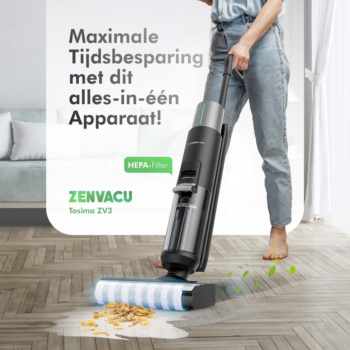 Tosima ZV3 Multi 3-in-1 Stick Vacuum with Mopping - ZenVacu