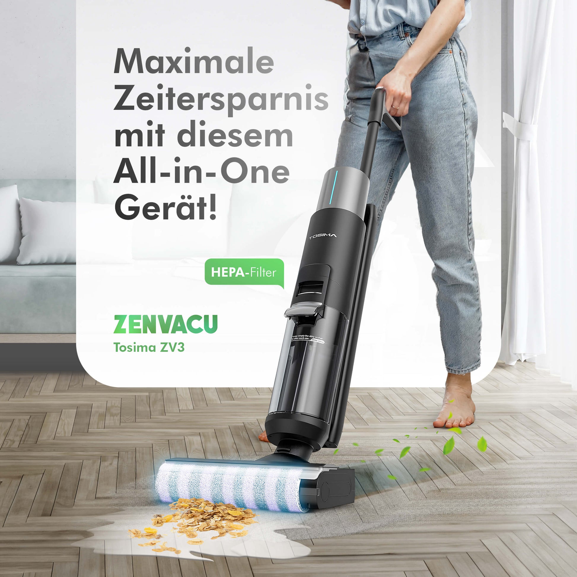 Tosima ZV3 Multi 3-in-1 Stick Vacuum with Mopping - ZenVacu