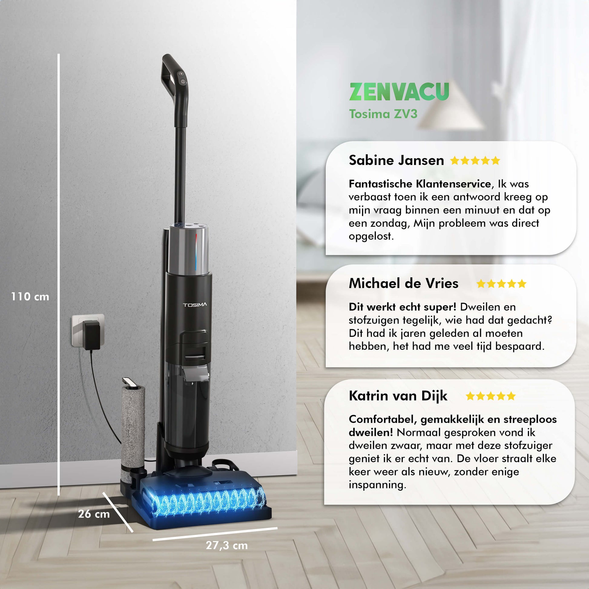 Tosima ZV3 Multi 3-in-1 Stick Vacuum with Mopping - ZenVacu