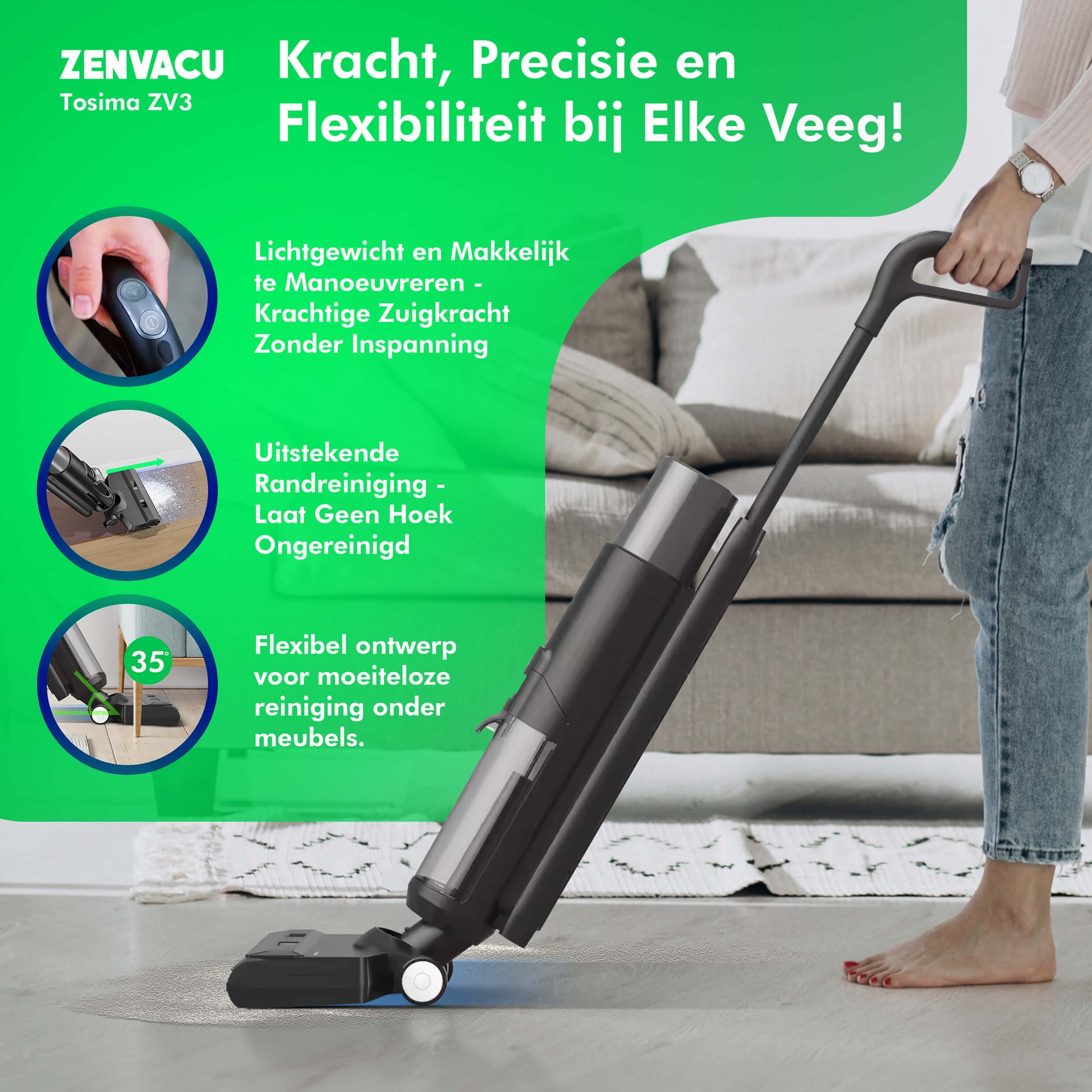 Tosima ZV3 Multi 3-in-1 Stick Vacuum with Mopping - ZenVacu