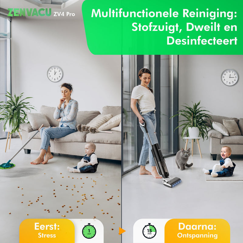 45 minuten. Hele woning. Klaar.