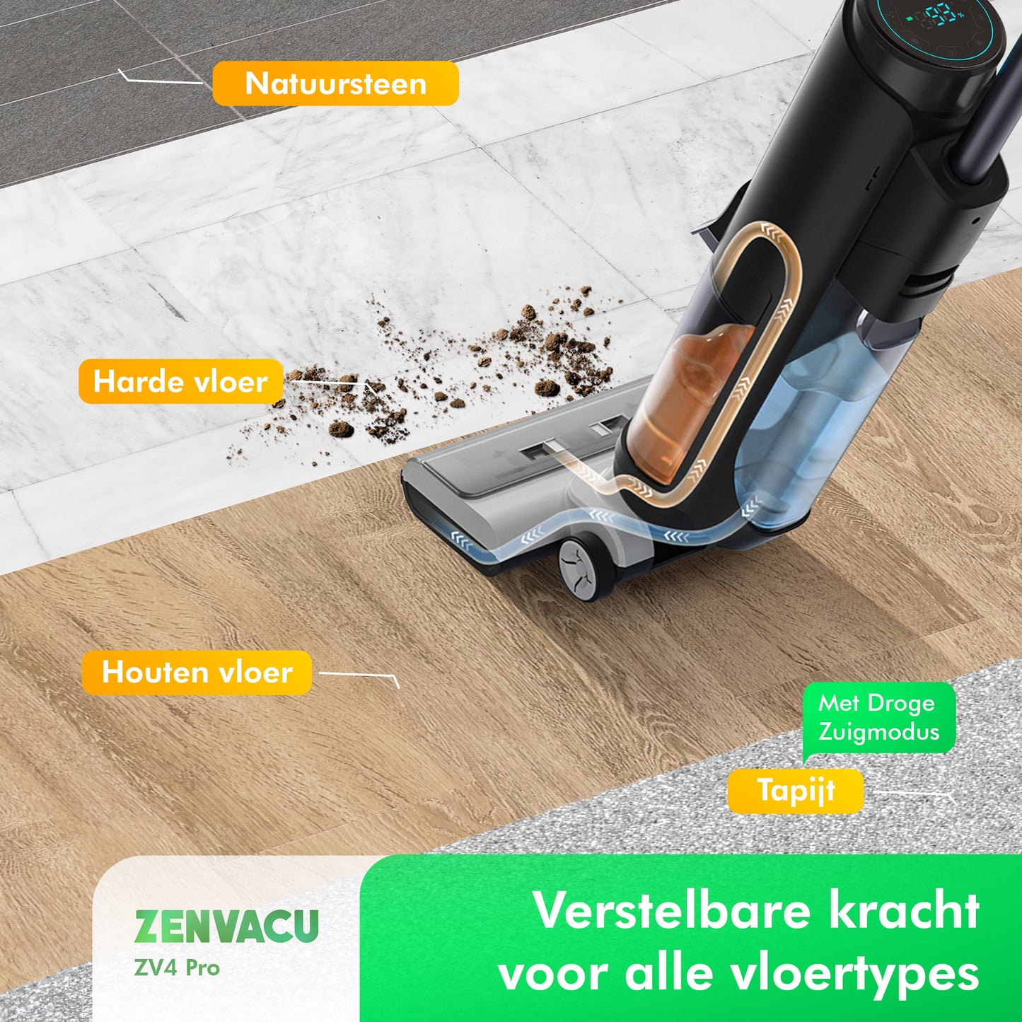 ZenVacu ZV4 Pro Steelstofzuiger met Dweilfunctie