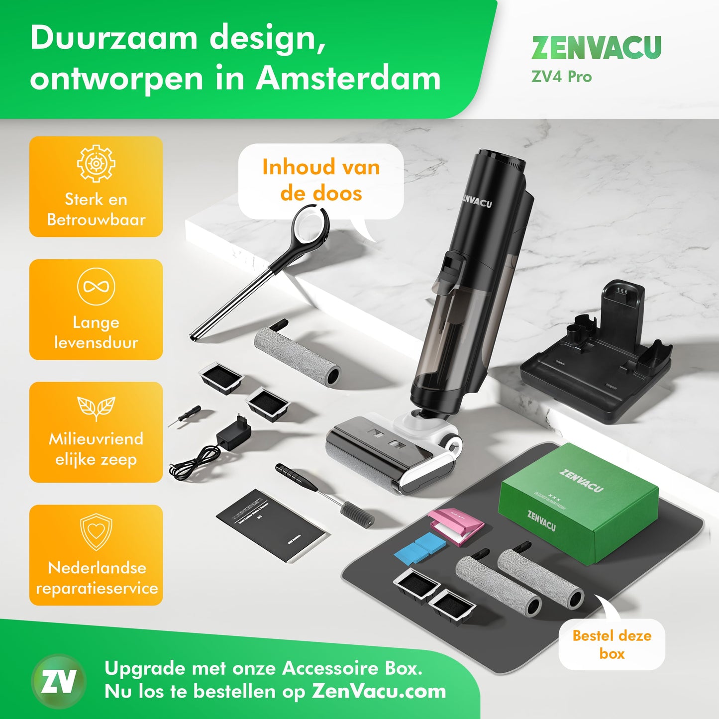 ZenVacu ZV4 Pro Steelstofzuiger met Dweilfunctie
