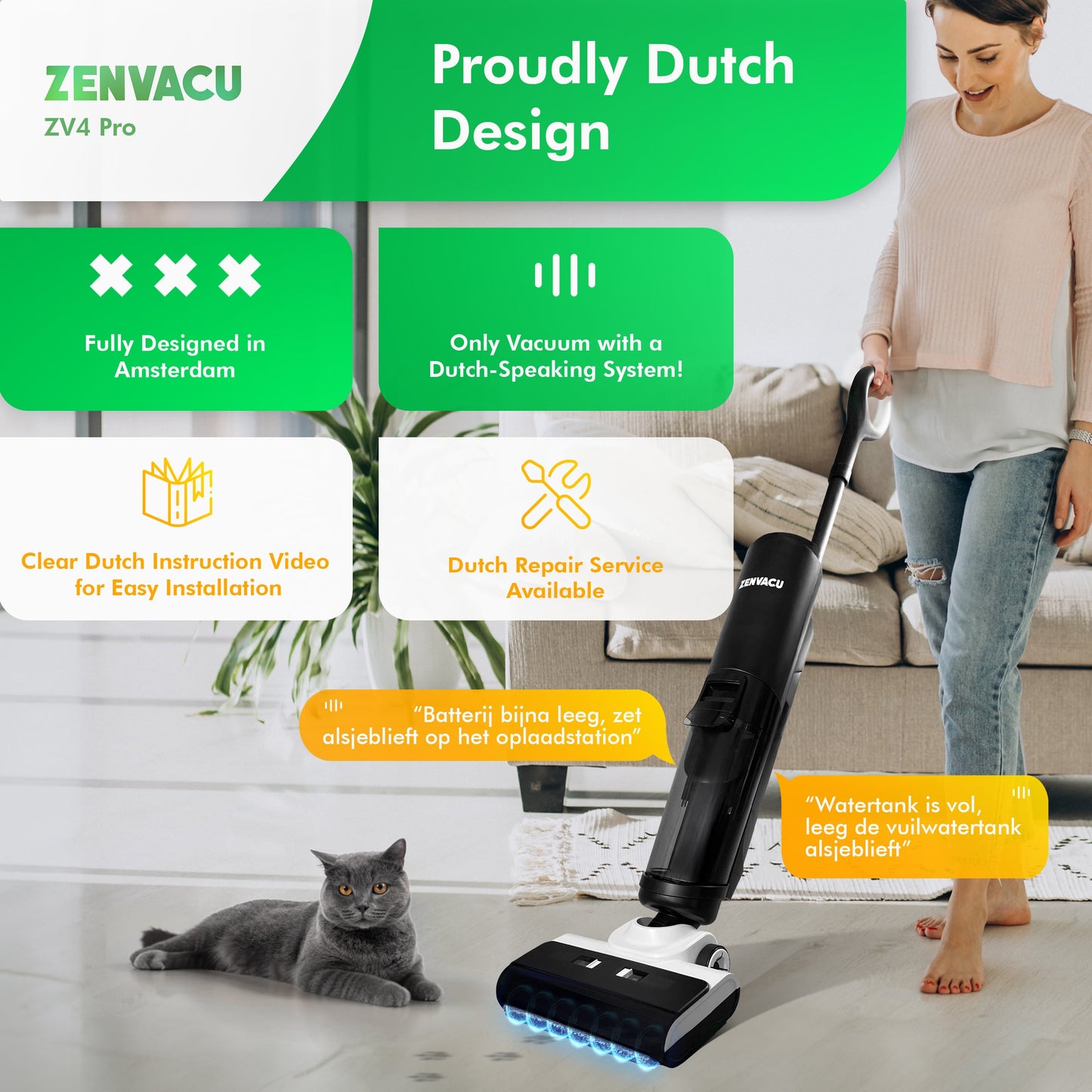 ZenVacu ZV4 Pro Steelstofzuiger met Dweilfunctie