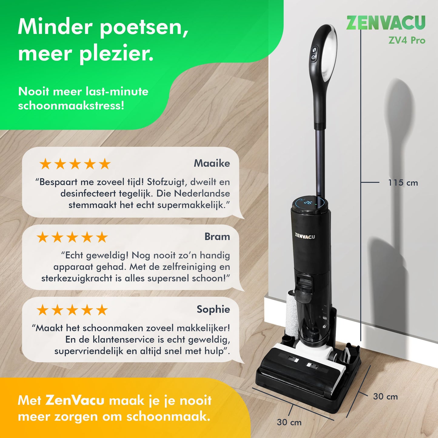 ZenVacu ZV4 Pro Steelstofzuiger met Dweilfunctie