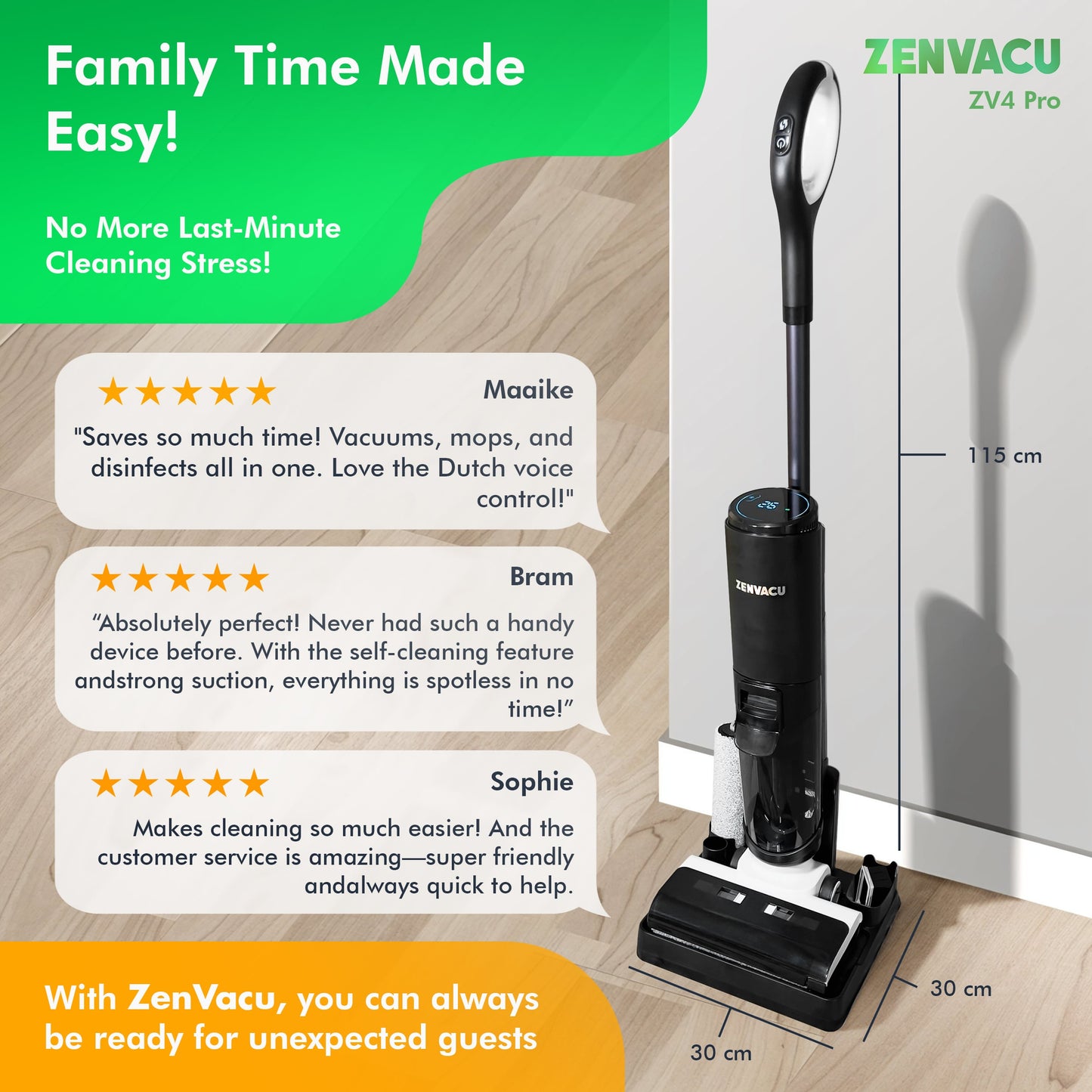 ZenVacu ZV4 Pro Steelstofzuiger met Dweilfunctie